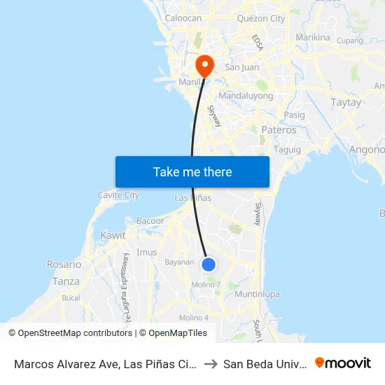 Marcos Alvarez Ave, Las Piñas City, Manila to San Beda University map