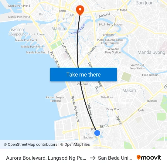 Aurora Boulevard, Lungsod Ng Pasay, Manila to San Beda University map