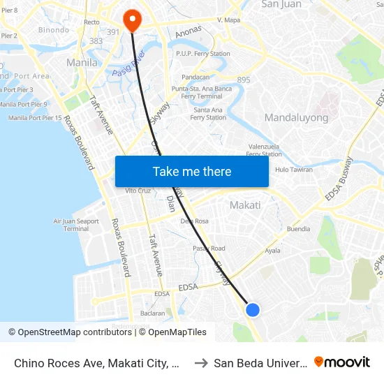 Chino Roces Ave, Makati City, Manila to San Beda University map