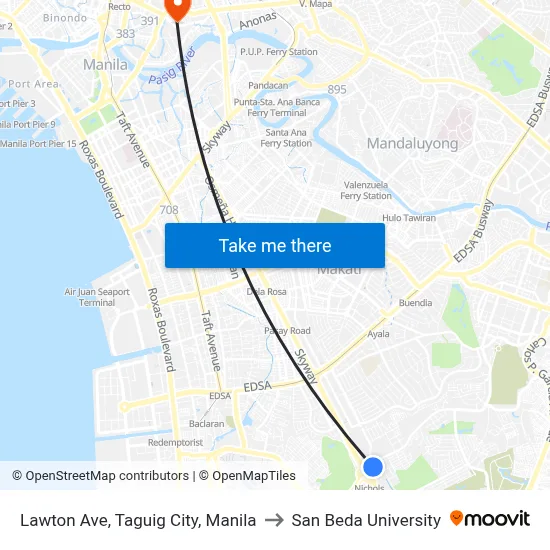 Lawton Ave, Taguig City, Manila to San Beda University map