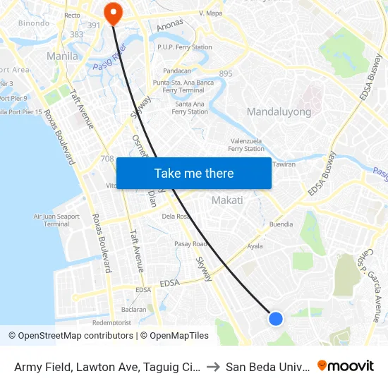 Army Field, Lawton Ave, Taguig City, Manila to San Beda University map
