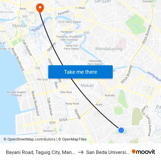 Bayani Road, Taguig City, Manila to San Beda University map