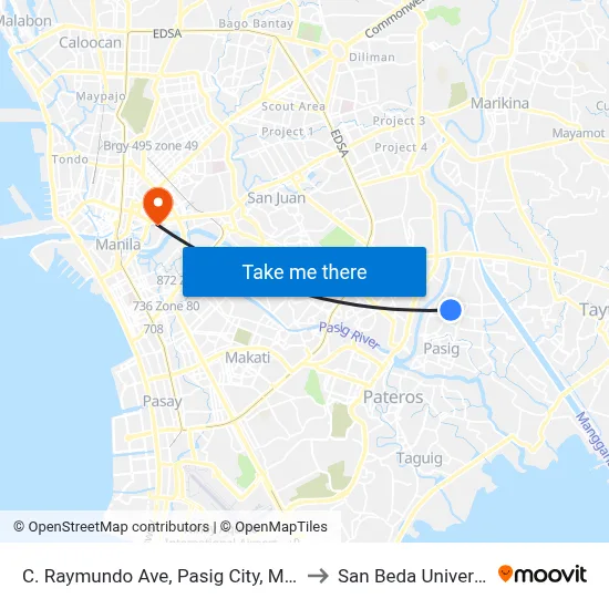 C. Raymundo Ave, Pasig City, Manila to San Beda University map