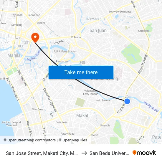 San Jose Street, Makati City, Manila to San Beda University map