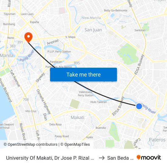 University Of Makati, Dr Jose P. Rizal Extension, Makati City, Manila to San Beda University map