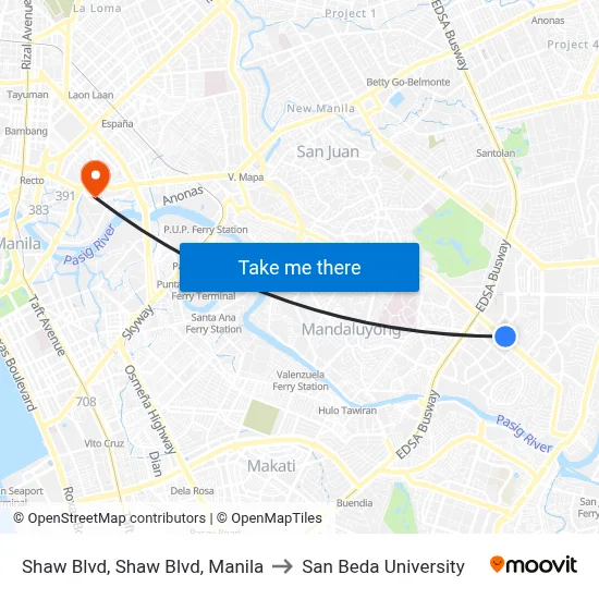Shaw Blvd, Shaw Blvd, Manila to San Beda University map