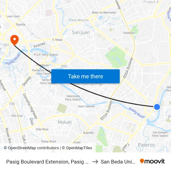 Pasig Boulevard Extension, Pasig City, Manila to San Beda University map
