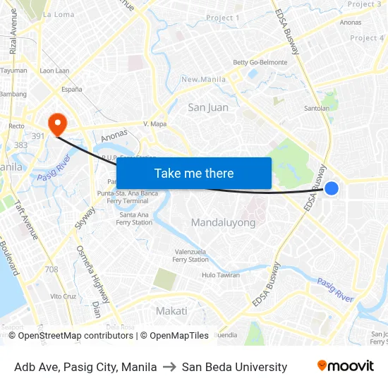 Adb Ave, Pasig City, Manila to San Beda University map