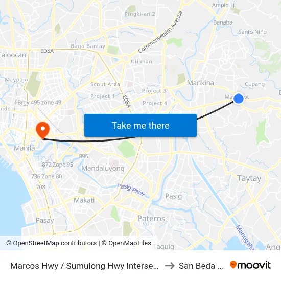 Marcos Hwy / Sumulong Hwy Intersection, Antipolo City, Manila to San Beda University map