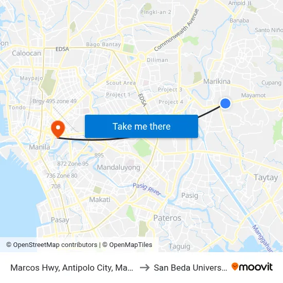 Marcos Hwy, Antipolo City, Manila to San Beda University map