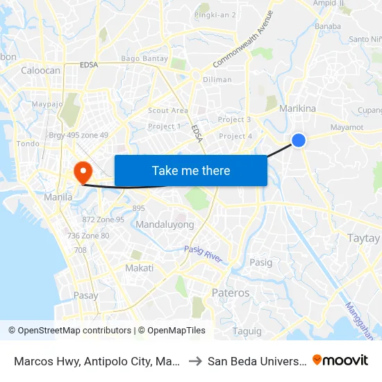 Marcos Hwy, Antipolo City, Manila to San Beda University map