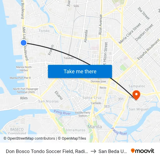 Don Bosco Tondo Soccer Field, Radial Road 10, Manila to San Beda University map