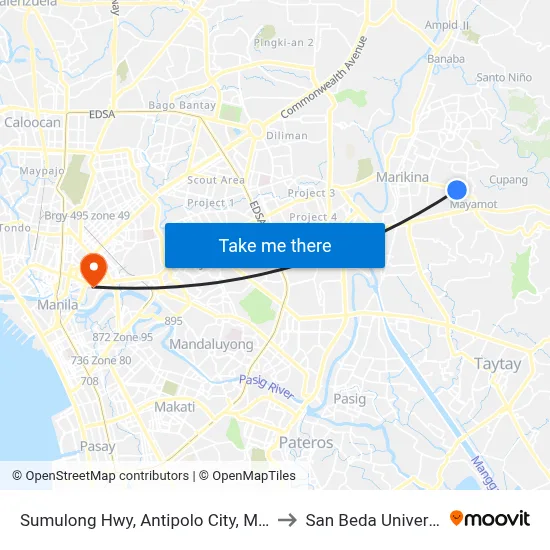 Sumulong Hwy, Antipolo City, Manila to San Beda University map