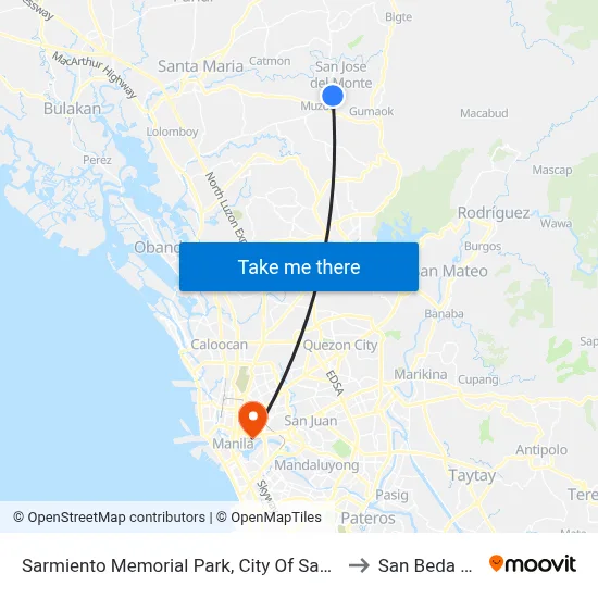 Sarmiento Memorial Park, City Of San Jose Del Monte, Manila to San Beda University map