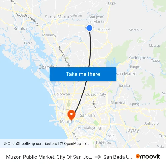 Muzon Public Market, City Of San Jose Del Monte, Manila to San Beda University map