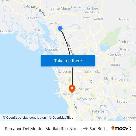 San Jose Del Monte - Marilao Rd / North Luzon Expressway, Marilao, Manila to San Beda University map