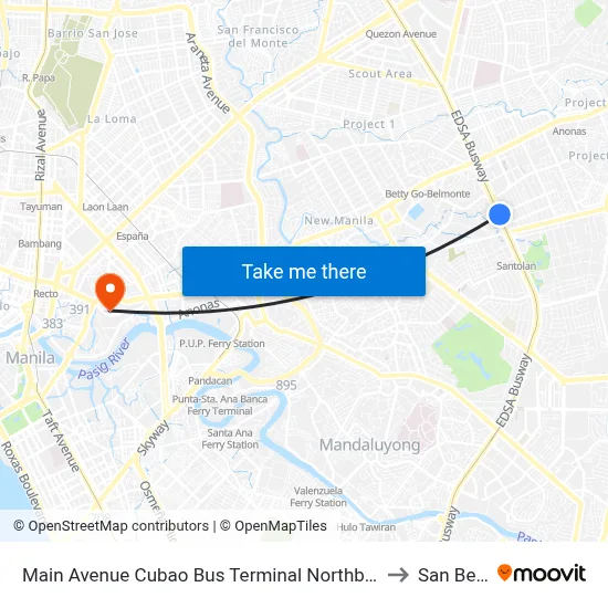 Main Avenue Cubao Bus Terminal Northbound, Edsa, Epifanio De Los Santos Av, Quezon City, Manila to San Beda University map