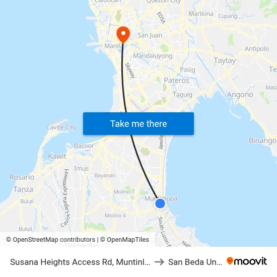 Susana Heights Access Rd, Muntinlupa City, Manila to San Beda University map