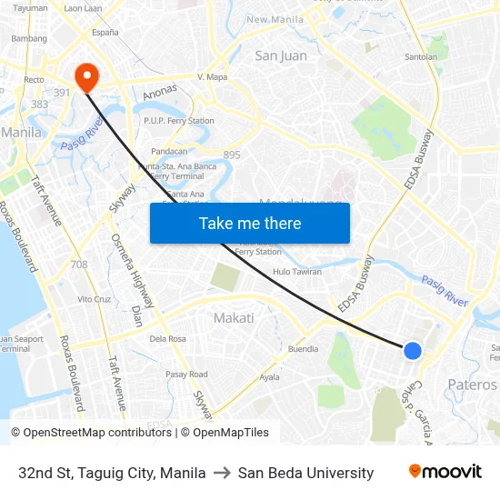 32nd St, Taguig City, Manila to San Beda University map