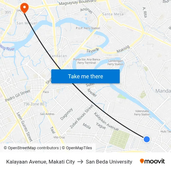 Kalayaan Avenue, Makati City to San Beda University map