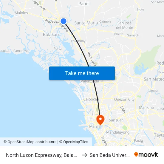 North Luzon Expressway, Balagtas to San Beda University map