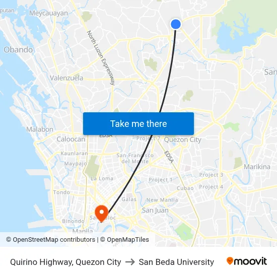 Quirino Highway, Quezon City to San Beda University map