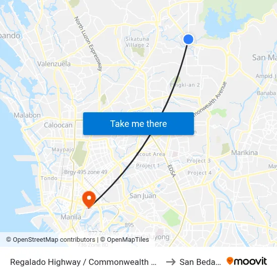 Regalado Highway / Commonwealth Avenue Intersection, Quezon City to San Beda University map