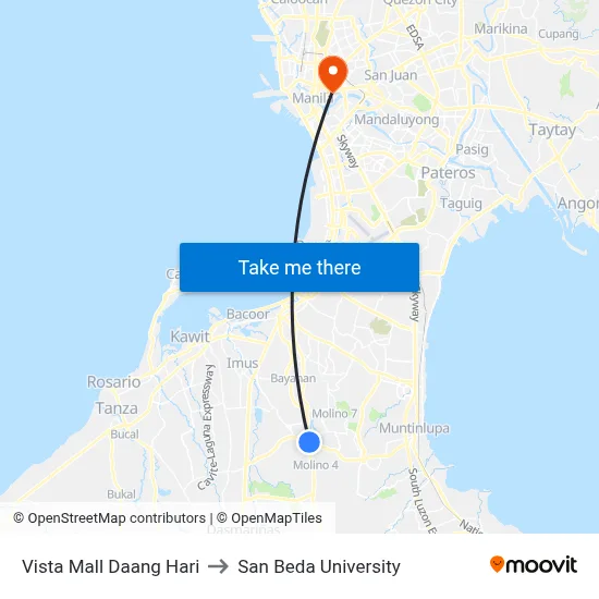 Vista Mall Daang Hari to San Beda University map