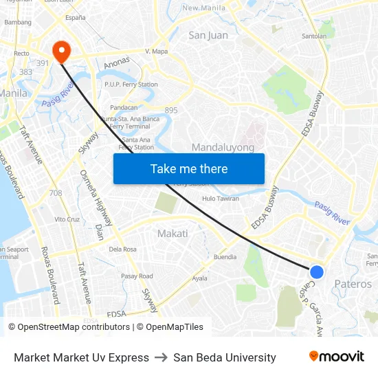 Market Market Uv Express to San Beda University map