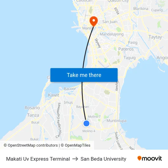 Makati Uv Express Terminal to San Beda University map