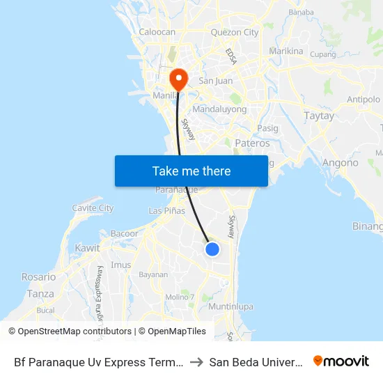 Bf Paranaque Uv Express Terminal to San Beda University map