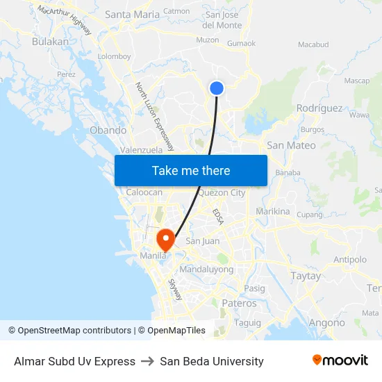 Almar Subd Uv Express to San Beda University map
