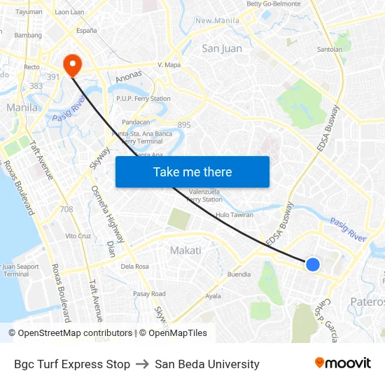 Bgc Turf Express Stop to San Beda University map