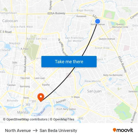 North Avenue to San Beda University map
