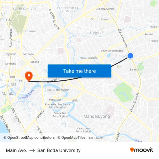 Main Ave. to San Beda University map