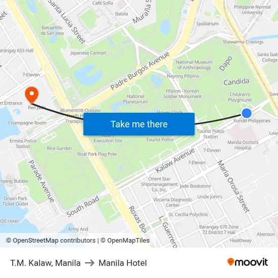 T.M. Kalaw, Manila to Manila Hotel map