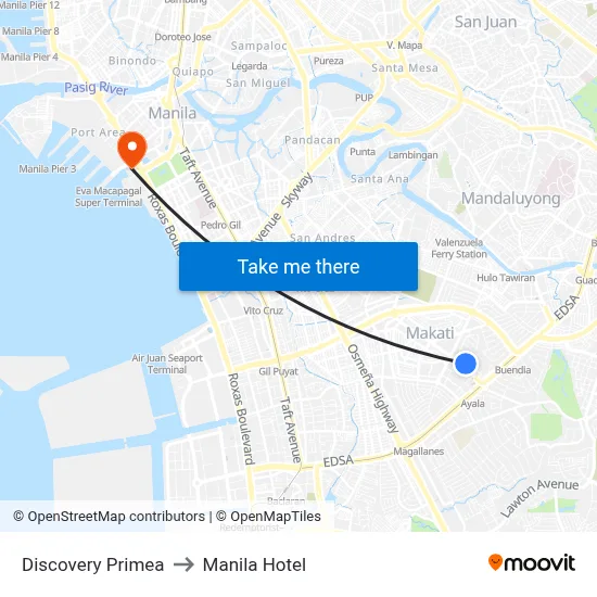 Discovery Primea to Manila Hotel map