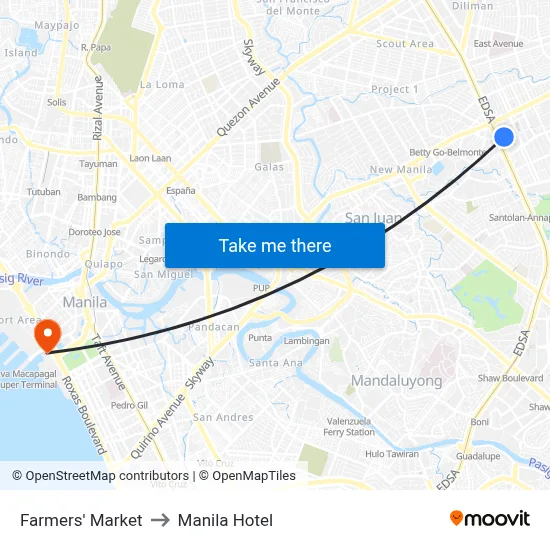 Farmers' Market to Manila Hotel map