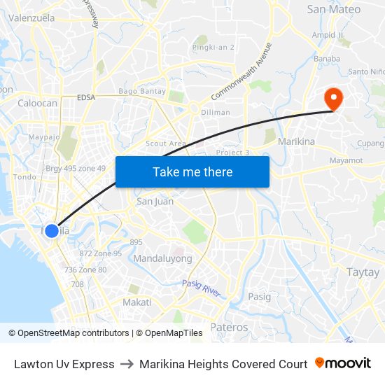 Lawton Uv Express to Marikina Heights Covered Court map