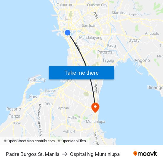 Padre Burgos St, Manila to Ospital Ng Muntinlupa map