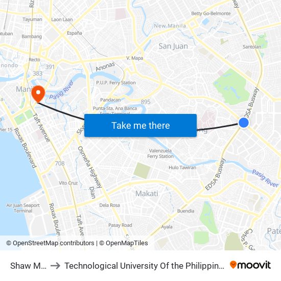 Shaw Mrt to Technological University Of the Philippines map
