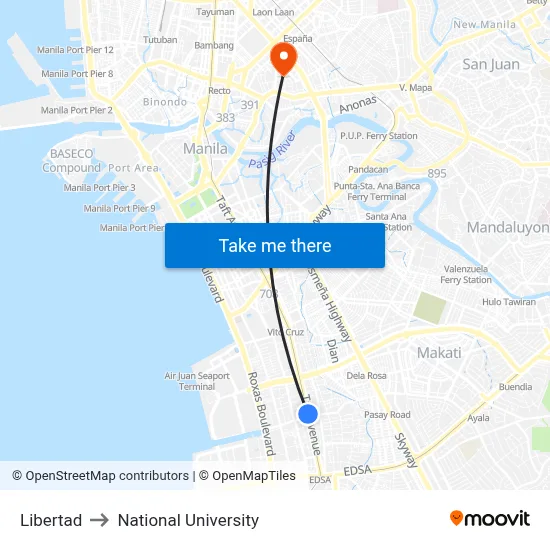 Libertad to National University map