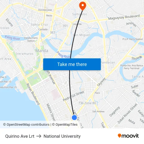 Quirino Ave Lrt to National University map