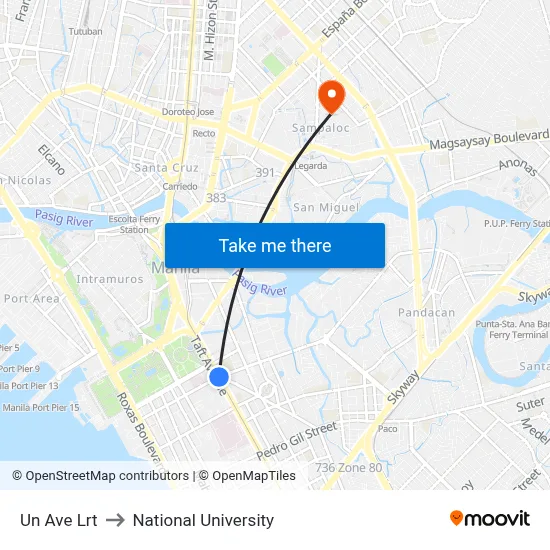 Un Ave Lrt to National University map