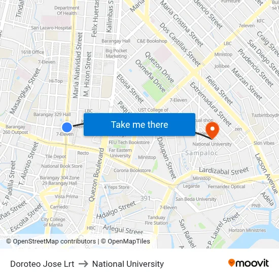 Doroteo Jose Lrt to National University map