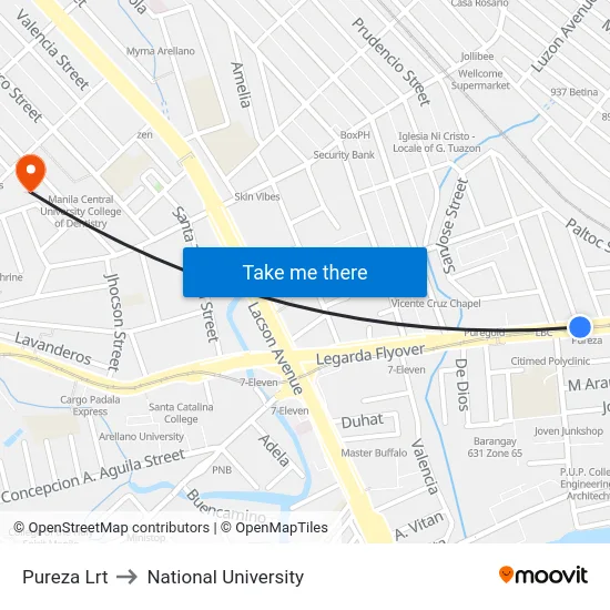 Pureza Lrt to National University map