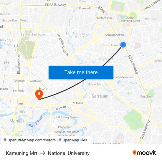Kamuning Mrt to National University map