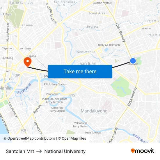 Santolan Mrt to National University map