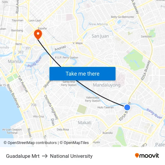 Guadalupe Mrt to National University map