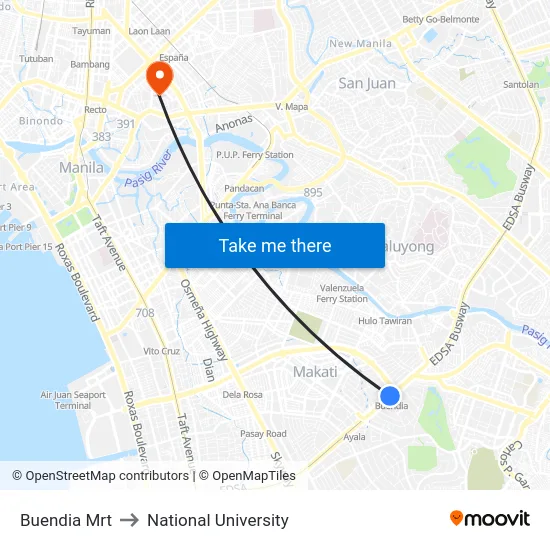 Buendia Mrt to National University map